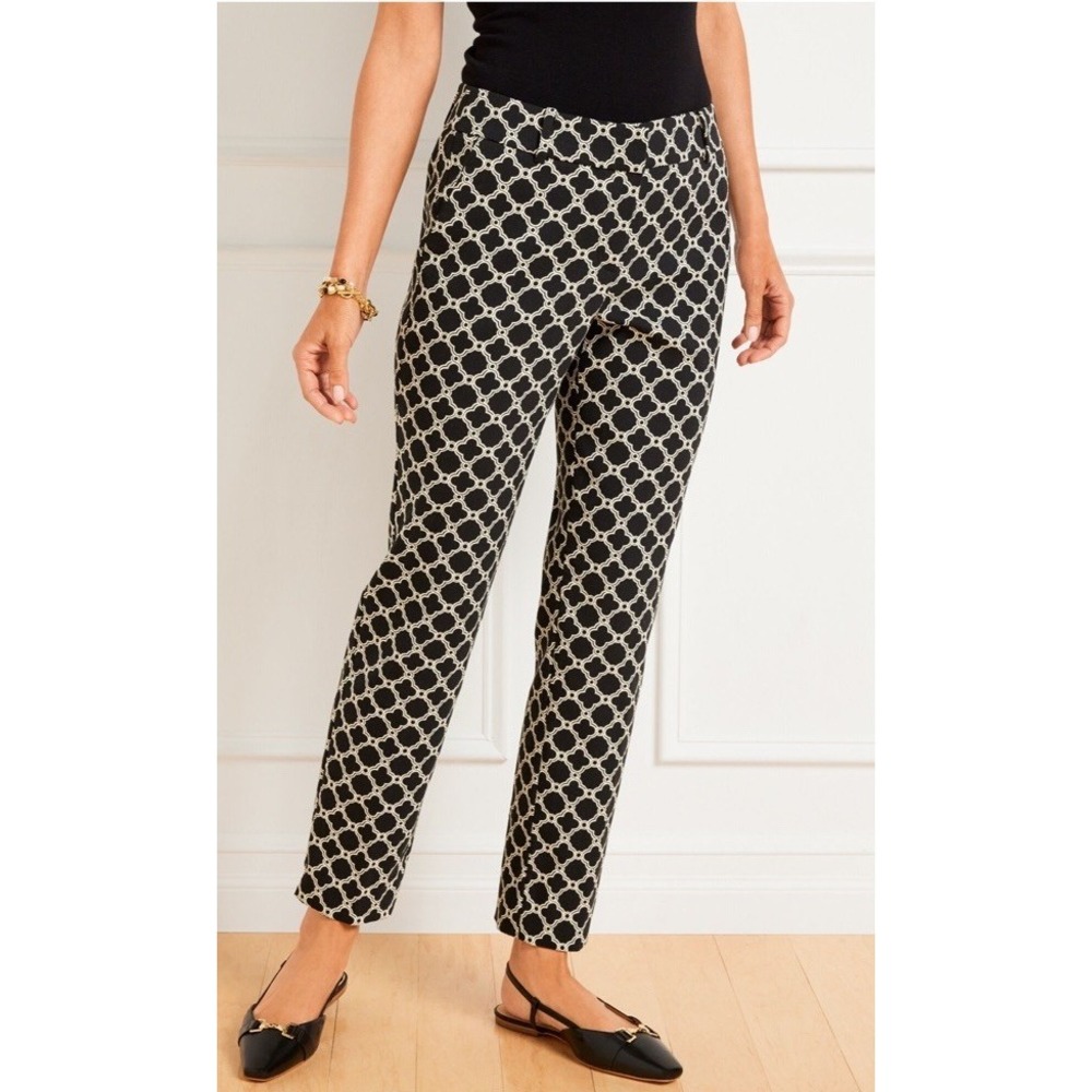 Talbots Hampshire Ankle Pants Black And White Lattice Career Workwear NWT Sz 14